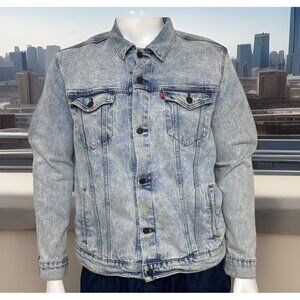 Levis Trucker Jacket Mens Size L Light Wash Faded Distressed Denim Retro Worn